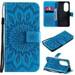 For Huawei P50 Pro Sun Embossing Pattern Horizontal Flip Leather Case with Card Slot & Holder & Wallet & Lanyard(Blue)