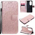 For Huawei P50 Pro Sun Embossing Pattern Horizontal Flip Leather Case with Card Slot & Holder & Wallet & Lanyard(Rose Gold)