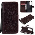 For Huawei P50 Pro Sun Embossing Pattern Horizontal Flip Leather Case with Card Slot & Holder & Wallet & Lanyard(Brown)