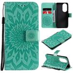 For Huawei P50 Sun Embossing Pattern Horizontal Flip Leather Case with Card Slot & Holder & Wallet & Lanyard(Green)