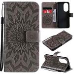 For Huawei P50 Sun Embossing Pattern Horizontal Flip Leather Case with Card Slot & Holder & Wallet & Lanyard(Grey)