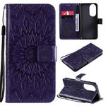 For Huawei P50 Sun Embossing Pattern Horizontal Flip Leather Case with Card Slot & Holder & Wallet & Lanyard(Purple)