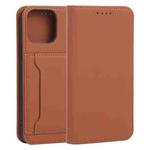 For iPhone 13 Pro Max Strong Magnetism Shockproof Horizontal Flip Liquid Feel Leather Case with Holder & Card Slots & Wallet (Brown)