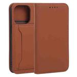 For iPhone 13 Pro Strong Magnetism Shockproof Horizontal Flip Liquid Feel Leather Case with Holder & Card Slots & Wallet (Brown)