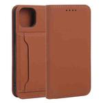 For iPhone 13 Strong Magnetism Shockproof Horizontal Flip Liquid Feel Leather Case with Holder & Card Slots & Wallet(Brown)