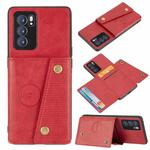 For OPPO Reno6 Pro 5G Double Buckle PU + TPU Shockproof Magnetic Protective Case with Card Slot & Holder(Red)