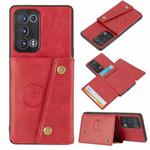 For OPPO Reno6 Pro+ 5G Double Buckle PU + TPU Shockproof Magnetic Protective Case with Card Slot & Holder(Red)