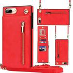 Cross-body Zipper Square TPU+PU Back Cover Case with Holder & Card Slots & Wallet & Strap For iPhone 8 Plus / 7 Plus(Red)