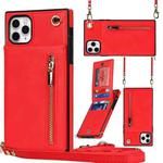 For iPhone 11 Pro Cross-body Zipper Square TPU+PU Back Cover Case with Holder & Card Slots & Wallet & Strap (Red)