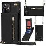 For iPhone 12 / 12 Pro Cross-body Zipper Square TPU+PU Back Cover Case with Holder & Card Slots & Wallet & Strap(Black)