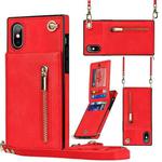 For iPhone X / XS Cross-body Zipper Square TPU+PU Back Cover Case with Holder & Card Slots & Wallet & Strap(Red)