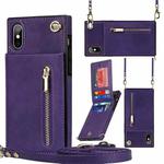 For iPhone X / XS Cross-body Zipper Square TPU+PU Back Cover Case with Holder & Card Slots & Wallet & Strap(Purple)