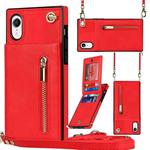 For iPhone XR Cross-body Zipper Square TPU+PU Back Cover Case with Holder & Card Slots & Wallet & Strap(Red)