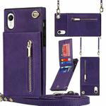 For iPhone XR Cross-body Zipper Square TPU+PU Back Cover Case with Holder & Card Slots & Wallet & Strap(Purple)