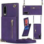 For Huawei P30 Cross-body Zipper Square TPU+PU Back Cover Case with Holder & Card Slots & Wallet & Strap(Purple)