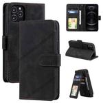 For iPhone 12 / 12 Pro Skin Feel Business Horizontal Flip PU Leather Case with Holder & Multi-Card Slots & Wallet & Lanyard & Photo Frame(Black)