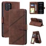 For iPhone 12 / 12 Pro Skin Feel Business Horizontal Flip PU Leather Case with Holder & Multi-Card Slots & Wallet & Lanyard & Photo Frame(Brown)