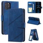 For iPhone 12 Pro Max Skin Feel Business Horizontal Flip PU Leather Case with Holder & Multi-Card Slots & Wallet & Lanyard & Photo Frame(Blue)