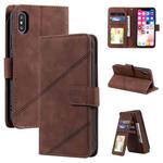 For iPhone X / XS Skin Feel Business Horizontal Flip PU Leather Case with Holder & Multi-Card Slots & Wallet & Lanyard & Photo Frame(Brown)