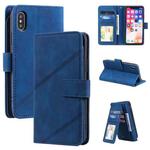 For iPhone XR Skin Feel Business Horizontal Flip PU Leather Case with Holder & Multi-Card Slots & Wallet & Lanyard & Photo Frame(Blue)