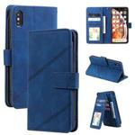 For iPhone XS Max Skin Feel Business Horizontal Flip PU Leather Case with Holder & Multi-Card Slots & Wallet & Lanyard & Photo Frame(Blue)