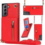 For Samsung Galaxy S21 5G Cross-body Zipper Square TPU+PU Back Cover Case with Holder & Card Slots & Wallet & Strap(Red)