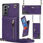 For Samsung Galaxy S21 5G Cross-body Zipper Square TPU+PU Back Cover Case with Holder & Card Slots & Wallet & Strap(Purple)