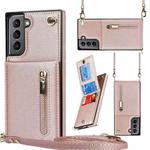 For Samsung Galaxy S21 5G Cross-body Zipper Square TPU+PU Back Cover Case with Holder & Card Slots & Wallet & Strap(Rose Gold)