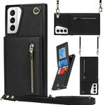 For Samsung Galaxy S21+ 5G Cross-body Zipper Square TPU+PU Back Cover Case with Holder & Card Slots & Wallet & Strap(Black)