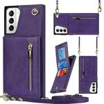 For Samsung Galaxy S21+ 5G Cross-body Zipper Square TPU+PU Back Cover Case with Holder & Card Slots & Wallet & Strap(Purple)