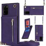 For Samsung Galaxy S20 Cross-body Zipper Square TPU+PU Back Cover Case with Holder & Card Slots & Wallet & Strap(Purple)