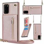 For Samsung Galaxy S20 FE 5G Cross-body Zipper Square TPU+PU Back Cover Case with Holder & Card Slots & Wallet & Strap(Rose Gold)