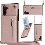 For Samsung Galaxy Note10 Cross-body Zipper Square TPU+PU Back Cover Case with Holder & Card Slots & Wallet & Strap(Rose Gold)