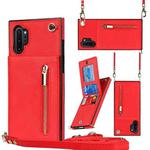 For Samsung Galaxy Note10+ Cross-body Zipper Square TPU+PU Back Cover Case with Holder & Card Slots & Wallet & Strap(Red)