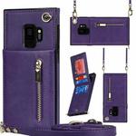 For Samsung Galaxy S9 Cross-body Zipper Square TPU+PU Back Cover Case with Holder & Card Slots & Wallet & Strap(Purple)