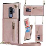 For Samsung Galaxy S9 Plus Cross-body Zipper Square TPU+PU Back Cover Case with Holder & Card Slots & Wallet & Strap(Rose Gold)