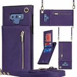 For Samsung Galaxy Note9 Cross-body Zipper Square TPU+PU Back Cover Case with Holder & Card Slots & Wallet & Strap(Purple)