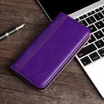 Grid Texture Magnetic PU + TPU Horizontal Flip Leather Case with Holder & Card Slot For iPhone 8 Plus & 7 Plus(Purple)