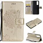 For vivo Y72 5G / iQOO Z3 Tree & Cat Embossing Pattern Horizontal Flip PU Leather Case with Holder & Card Slots & Wallet & Lanyard(Gold)