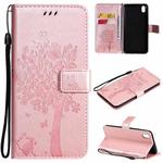 For vivo Y1s / Y90 / Y91C Tree & Cat Embossing Pattern Horizontal Flip PU Leather Case with Holder & Card Slots & Wallet & Lanyard(Rose Gold)