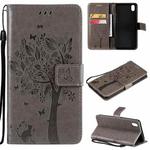 For vivo Y1s / Y90 / Y91C Tree & Cat Embossing Pattern Horizontal Flip PU Leather Case with Holder & Card Slots & Wallet & Lanyard(Gray)
