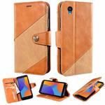 For Alcatel 1 2021 Contrast Color Splicing Retro Texture Horizontal Flip PU Leather Case with Card Slots & Holder & Wallet(Brown)