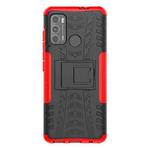 For Motorola Moto G60 Tire Texture Shockproof TPU+PC Protective Case with Holder(Red)