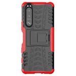 For Sony Xperia 5 III Tire Texture Shockproof TPU+PC Protective Case with Holder(Red)