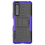 For Sony Xperia 5 III Tire Texture Shockproof TPU+PC Protective Case with Holder(Purple)