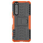 For Sony Xperia 5 III Tire Texture Shockproof TPU+PC Protective Case with Holder(Orange)