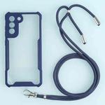For Samsung Galaxy S21 FE Acrylic + Color TPU Shockproof Case with Neck Lanyard(Dark Blue)