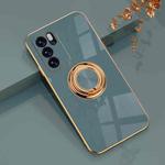 For OPPO Reno6 6D Electroplating Full Coverage Silicone Protective Case with Magnetic Ring Holder(Gray)