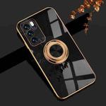 For OPPO Reno6 6D Electroplating Full Coverage Silicone Protective Case with Magnetic Ring Holder(Black)