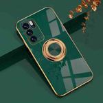 For OPPO Reno6 Pro 5G 6D Electroplating Full Coverage Silicone Protective Case with Magnetic Ring Holder(Green)